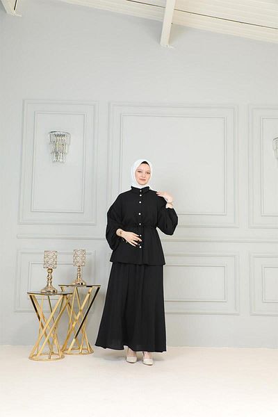 BURCU TESETTÜR Black Hijab Ayrobin Suit - With Skirt BRC2409