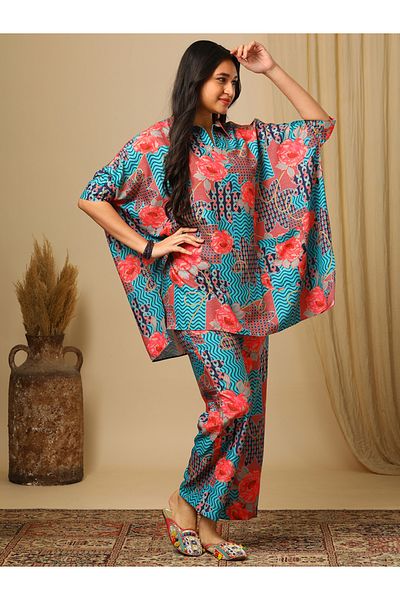Globus By Styli Floral Printed Collared Kaftan & Pants Co-Ords