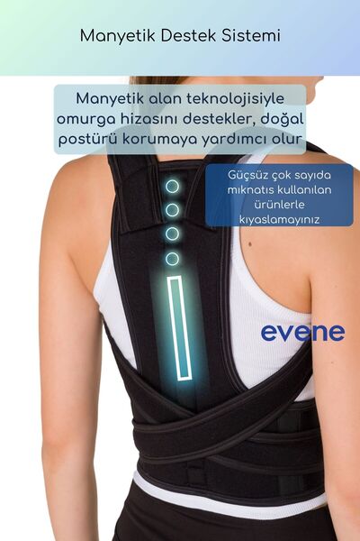 Evene Dik Duruş Korsesi Sırt Korsesi Manyetik Bel Korsesi Balenli Korse Medikal Korse Siyah Korse Model 2