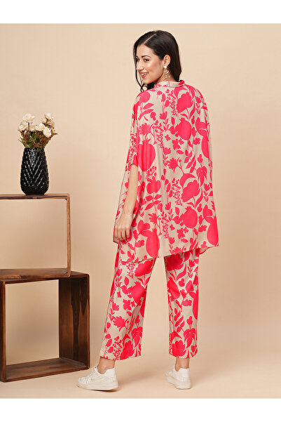 Globus By Styli Floral Print Spread Collar Kaftan Top and Trousers Co-Ords