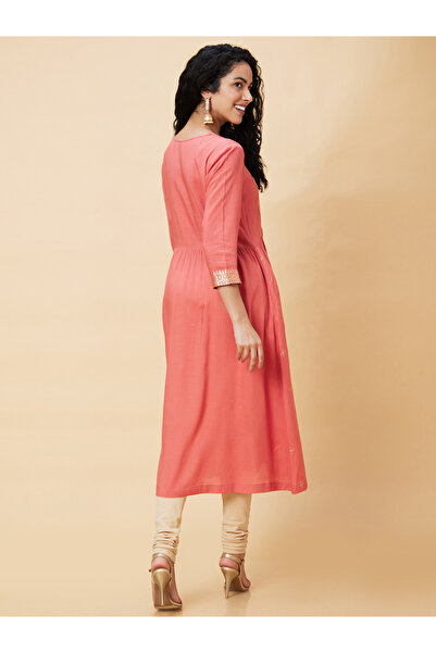 Globus By Styli Foil Print Round Neck A-Line Kurta