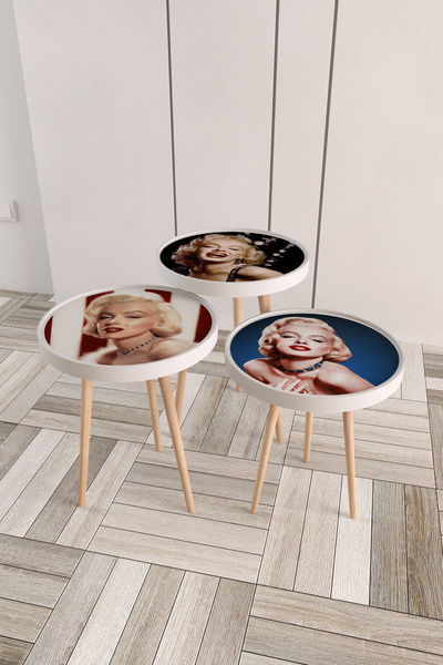 Victor Vallery Marilyn Monroe Ahşap 3'lü Roma Zigon Sehpa