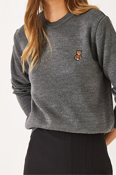 Bianco Lucci Pulover de bază cu broderie Teddy pentru femei 20247602