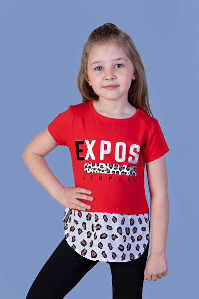 Toontoy Μπλουζάκι για κορίτσια με λεοπάρ σχέδιο με λεπτομέρεια από ποπλίνα