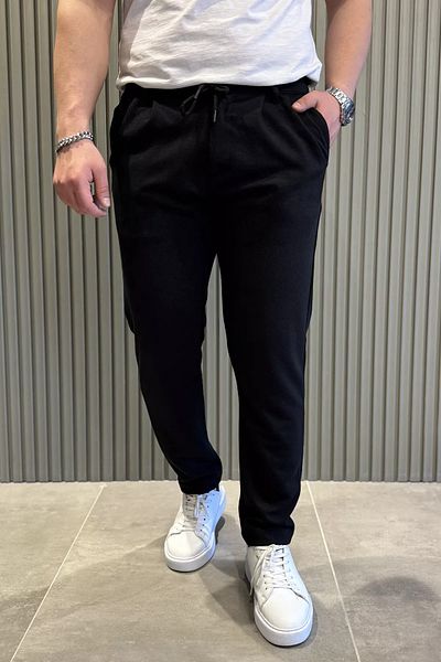 MİSHAR İTALİA Μαύρο ανδρικό παντελόνι Jogger με κορδόνια στη μέση