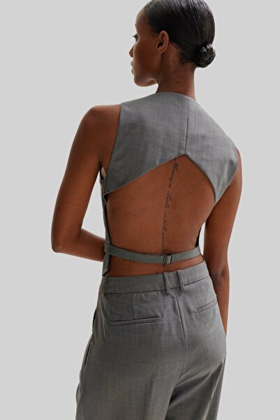 BOSS Kadın Slim Fit Tek Sıra Kapamalı Sırtı Açık Yün Yelek Çok Renkli