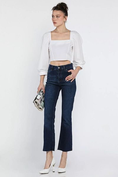 GÜLSELİ Navy Blue Cut Leg High Waist Women's Jean Jeans