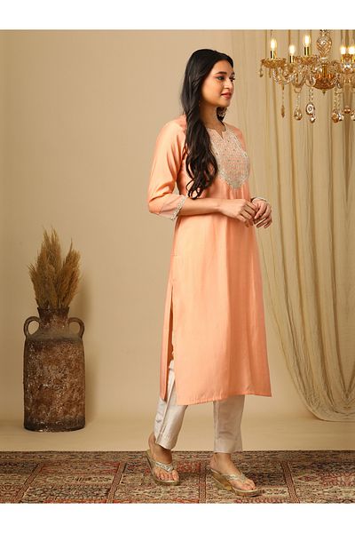 Globus By Styli Embroidered V-Neck Straight Fit Ethnic Kurta