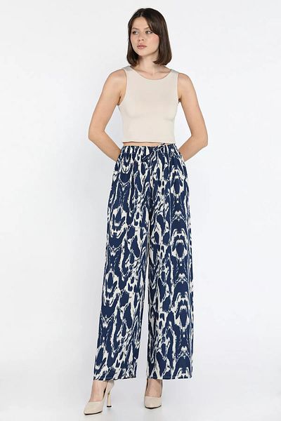 GÜLSELİ Navy Blue Elastic Waist Viscose Walking Pants