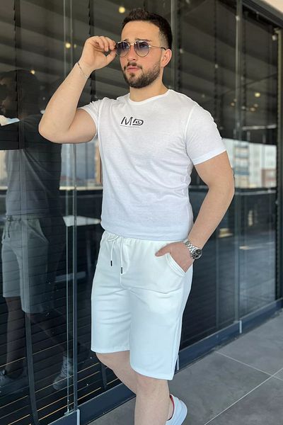 MİSHAR İTALİA Λευκό ανδρικό σορτς με κορδόνια με αυτοσχεδιασμό με τσέπες