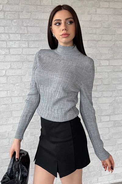 GÜLSELİ Gray Women's Half Fisherman Patterned Lycra Knitwear Blouse