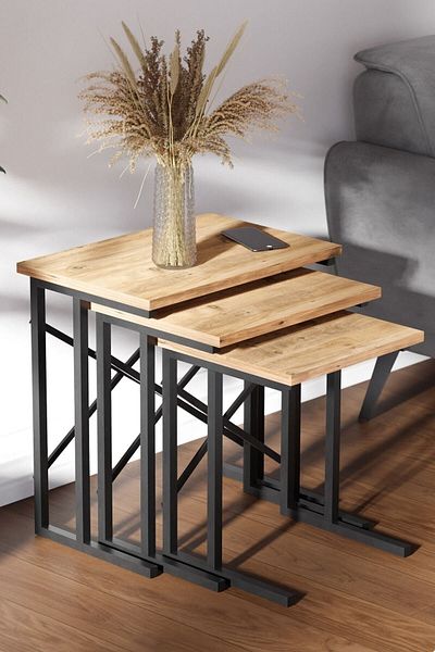 Ceramical Zg2 Nesting Table , Coffee Table Set Of 3 , Home Small Space - Pine