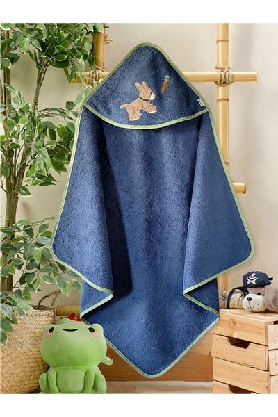 Alpar Tekstil Outlet Product Baby Bath Towel Swaddle 80x80cm-carrot Donkey/dark blue