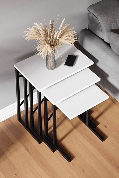 Ceramical Zg2 Nesting Table , Coffee Table Set Of 3 , Home Small Space - White