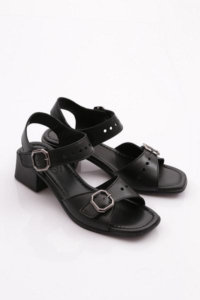 DGN 1910 Model Genuine Leather Black Women's Sandals