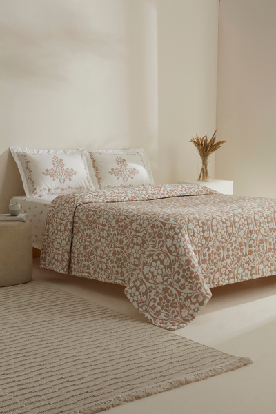 Karaca Home Tiara Çift Kişilik Yatak Örtüsü Seti Bej
