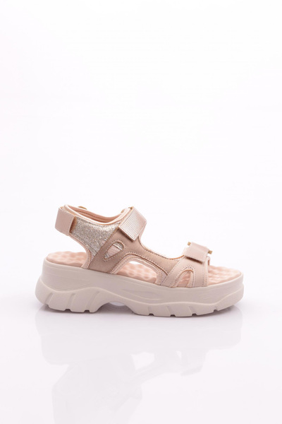 DGN 4740-22y Women's Beige Beige Patent Leather - Thick Sole and Velcro Sandals