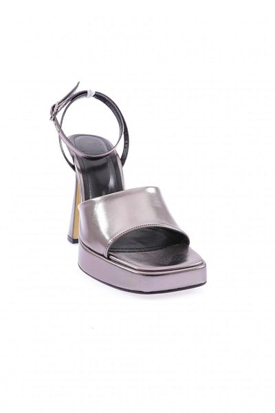 DGN 3587-23y Sandale cu toc gros cu curele groase de cristal pentru femei, platină metalic