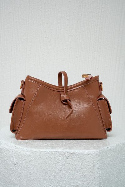 LAMİNTA Γυναικεία τσάντα Dori Camel με λεπτομέρεια τσέπης