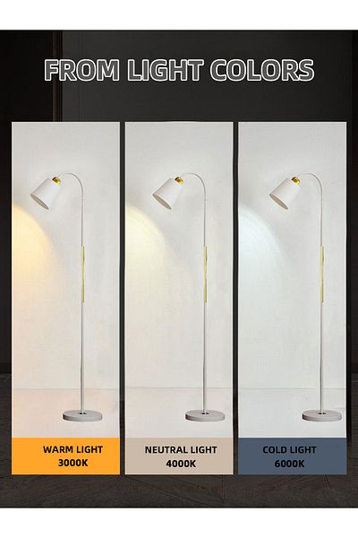 COOYA Nordic Minimalist Floor Lamp, 3 Lighting Modes,eye-caring Design, Adjustable 360° Lighting,12w