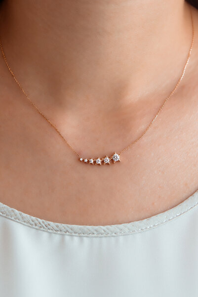 SEMİZ KUYUMCULUK Taşlı Rose Altıın Sıralı Yıdız Kolye