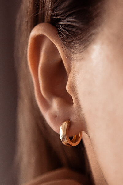 SEMİZ KUYUMCULUK Kalın Vintage Minimal Halka Altın Küpe