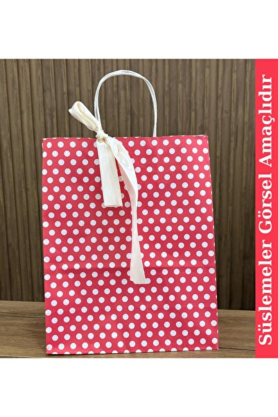GİZPAK Kraft Çanta Kırmızı Puantiyeli 25x31x12cm 250 ADET