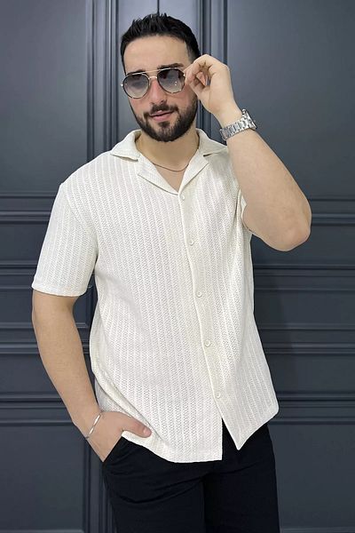 MİSHAR İTALİA Мъжка риза с ажурна яка от камък