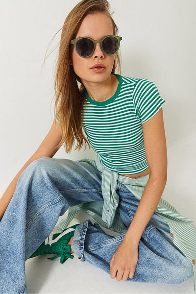Bianco Lucci Women's Striped Ribbed Camisole Basic T-Shirt 60261475