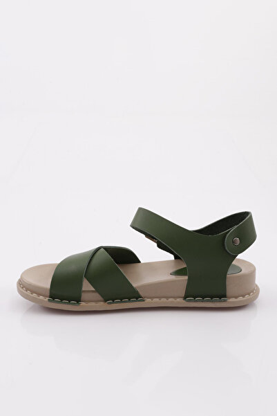 DGN P31 Women's Genuine Leather Khaki Sandals - Cross Strap