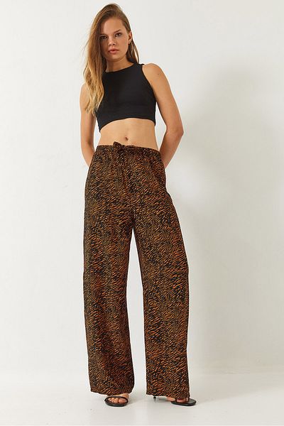 Bianco Lucci Women's Patterned Elastic Waist Tie Comfortable Viscose Trousers 60261469