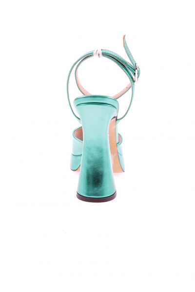 DGN 3587-23y Green Metallic Women's Sandals - Crystal, Thick Band and Chunky Heel