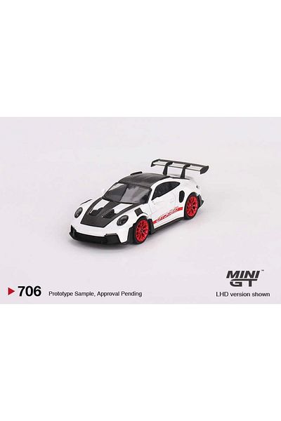 mini gt 164 Porsche 911 (992) Gt3 Rs Weissach Package White with Pyro Red Mgt00706