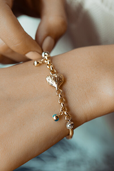 SEMİZ KUYUMCULUK 14 Ayar Altın Modern Kalpli Nazar Bileklik