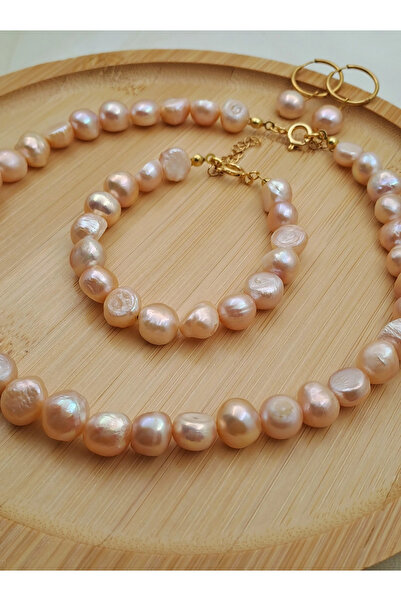 Rose Glow Pearl Jewelry Pudra Rose Gerçek İnci Set