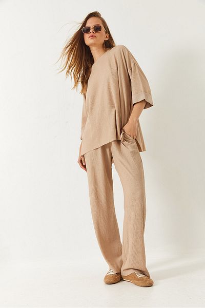Bianco Lucci Women's Half Sleeve Palazzo Pants Crew Neck Bottom-Top Set 60261466