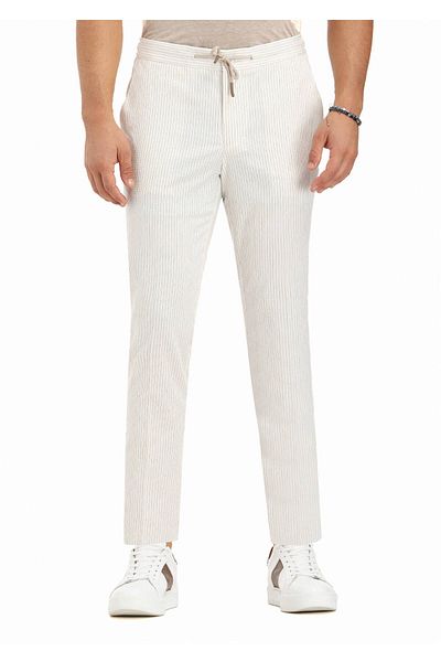 Ramsey Ecru Striped Woven Jogging Fit Casual Cotton Blended Pants