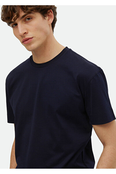 Ramsey Μπλουζάκι με λαιμόκοψη Navy Blue ριγέ 100% βαμβάκι