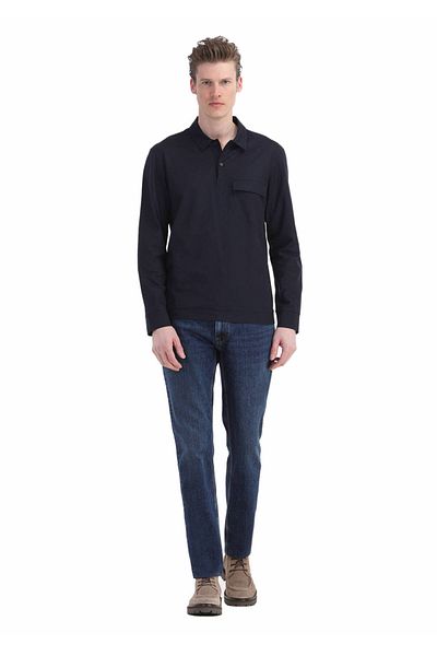 Ramsey Μπλουζάκι πόλο με λαιμόκοψη 100% βαμβακερό Navy Blue