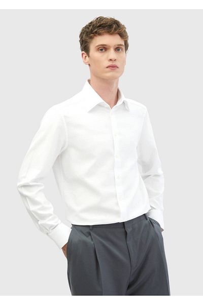 Ramsey Cămașă clasică 100% bumbac țesută cu model alb
