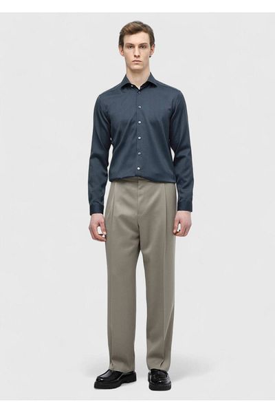 Ramsey Anthracite Plain Casual Fit Woven Casual Wool Blended Shirt