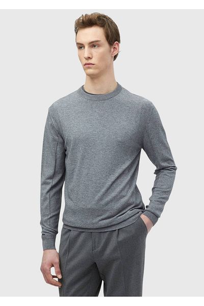 Ramsey Gray Crew Neck Jacquard Wool Blended Knitwear