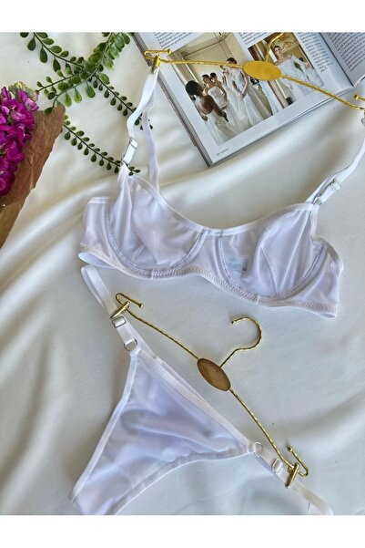 İNKO İÇ GİYİM Δώρο για την Ημέρα του Αγίου Βαλεντίνου Σετ σουτιέν από απλό τούλι χωρίς κύπελλα (ΣΟΥΤΙΕΝ-ΤΑΝΓΑ)