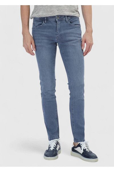 Ramsey Gray Straight Slim Fit Denim Cotton Blended Trousers