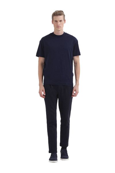 Ramsey Μπλουζάκι Navy Blue Plain Crew Neck 100% βαμβακερό