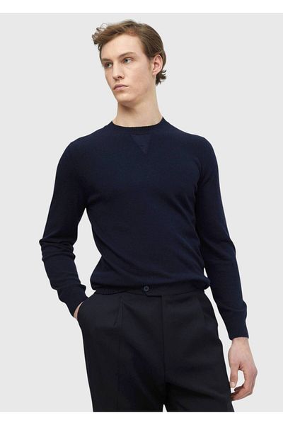 Ramsey Πλεκτό με μαλλί με λαιμόκοψη Navy Blue