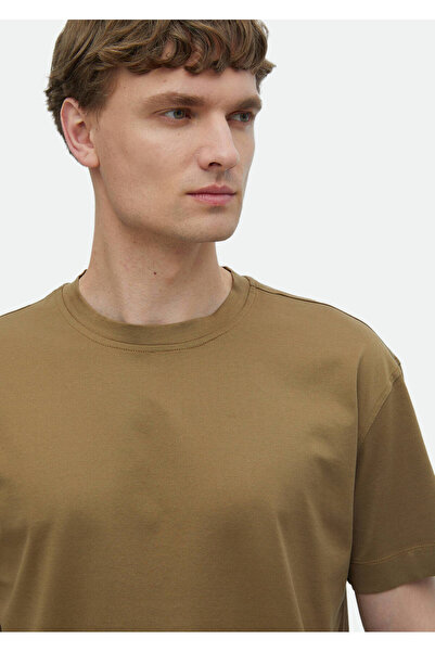 Ramsey Μπλουζάκι από 100% βαμβακερό λαιμόκοψη από μαλλιά Camel Plain Crew