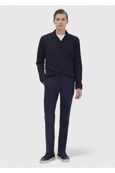 Ramsey Μπλουζάκι ζακάρ με γιακά πόλο Navy Blue