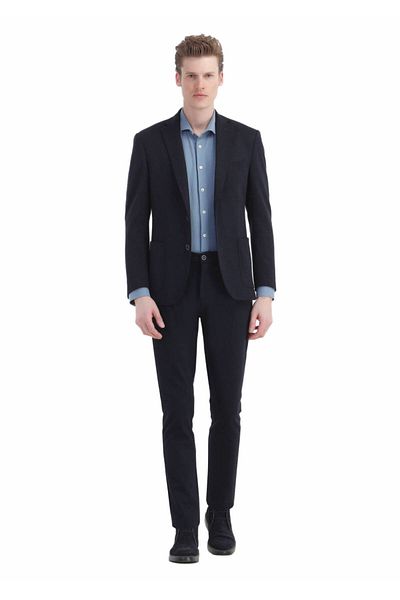 Ramsey Тъмносиньо плетено яке Slim Fit - Zeroweight, вълнена смес