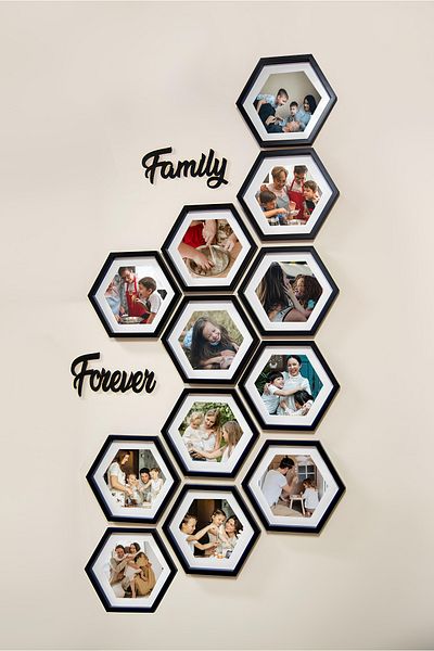 Nobbystar Adhesive Snap-Take Large Size Hex Frame Kit with Black Mat - Pack of 12